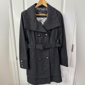 Guess Women's Gray Double-Breasted Coat